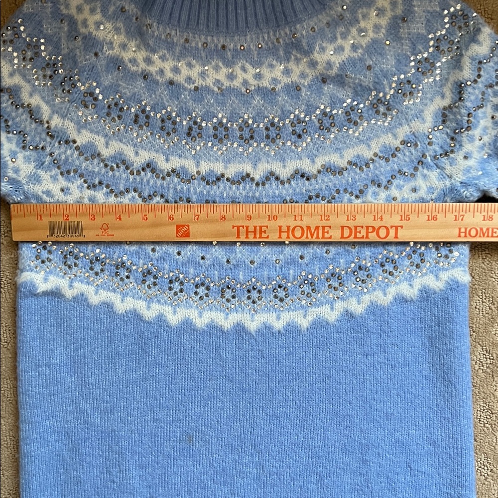 NEW Talbots Light Blue and White Fairisle Fuzzy Patterned Sweater - Picture 5 of 9